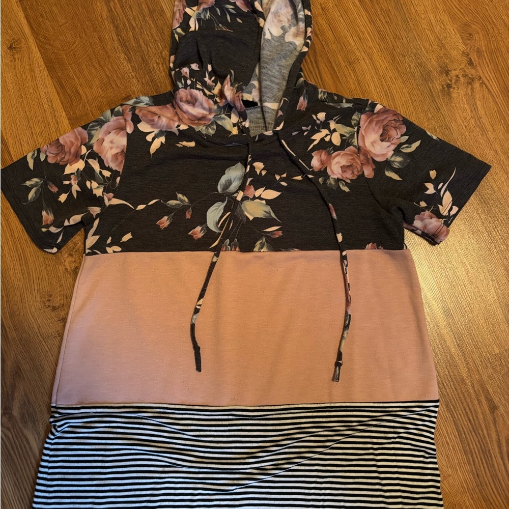Floral and Striped Hoodie